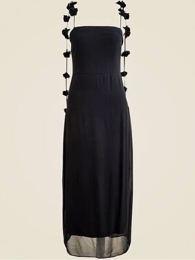 J.Crew Collection Rosette-Strap Sheath Midi Dress in Chiffon Black Sz 8 NEW $298